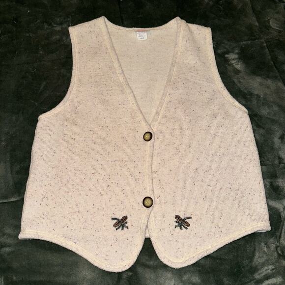 Vintage Invisible Ink Sweater Vest Large Cream/Beige Embroidered Fall Festive - Picture 1 of 7